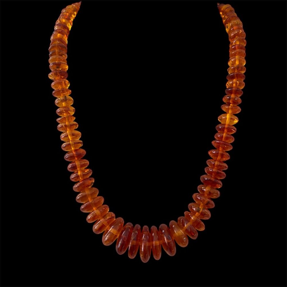 Vintage Chunky Baltic Honey Amber Graduated Polished Disk Bead Necklace 24"